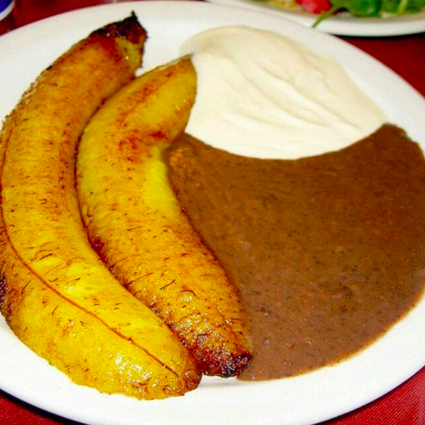 Fried Plantain with Beans and Sour Cream